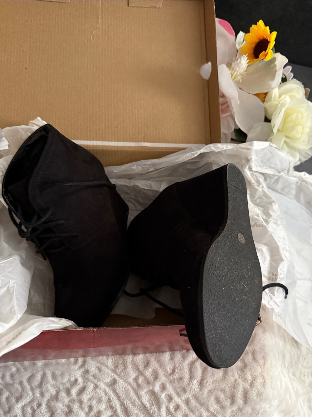 Arizona Jean Company Black Lace-Up Suede Wedge Booties